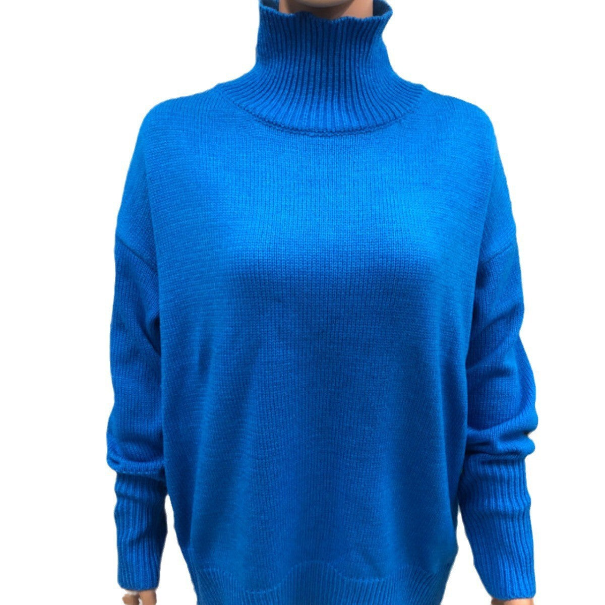 Sweater - Women's Long-sleeved Pullover Solid Color Sweater blue