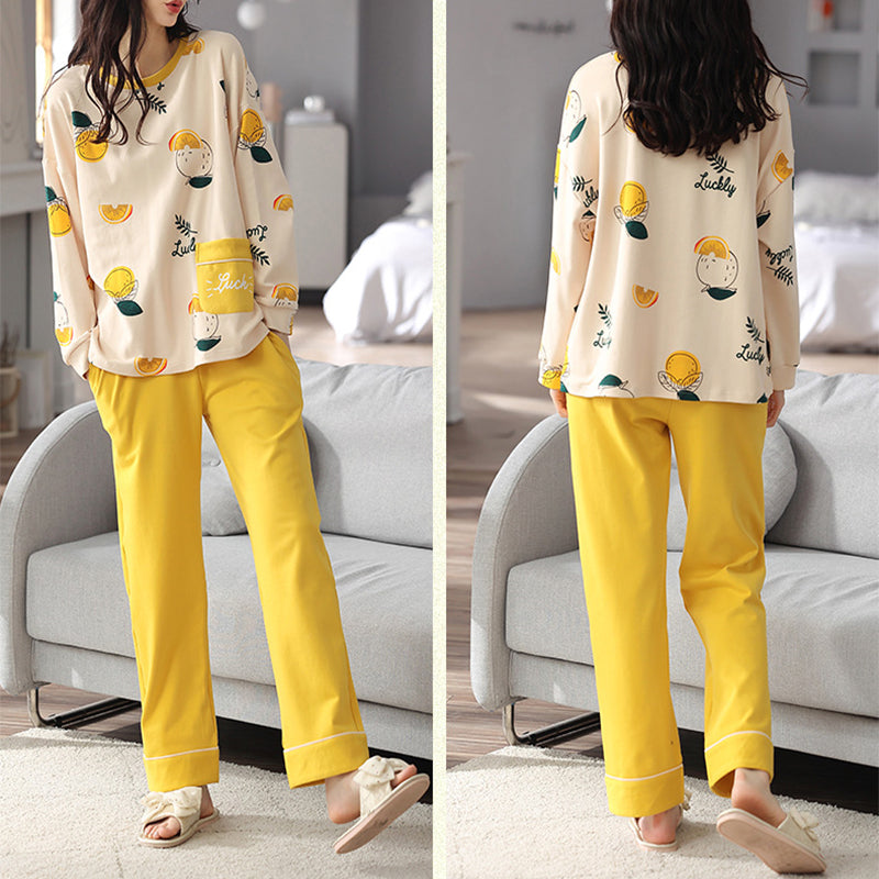 Lose Druck Pyjamas Frauen Herbst Winter Pyjama Set Lange Ärmel Und Hosen Elegante Nachtwäsche Mädchen Loungewear Hause Kleidung