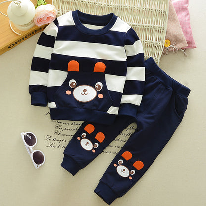 Sweat Suit - Cartoon Bear Striped Delight for Children