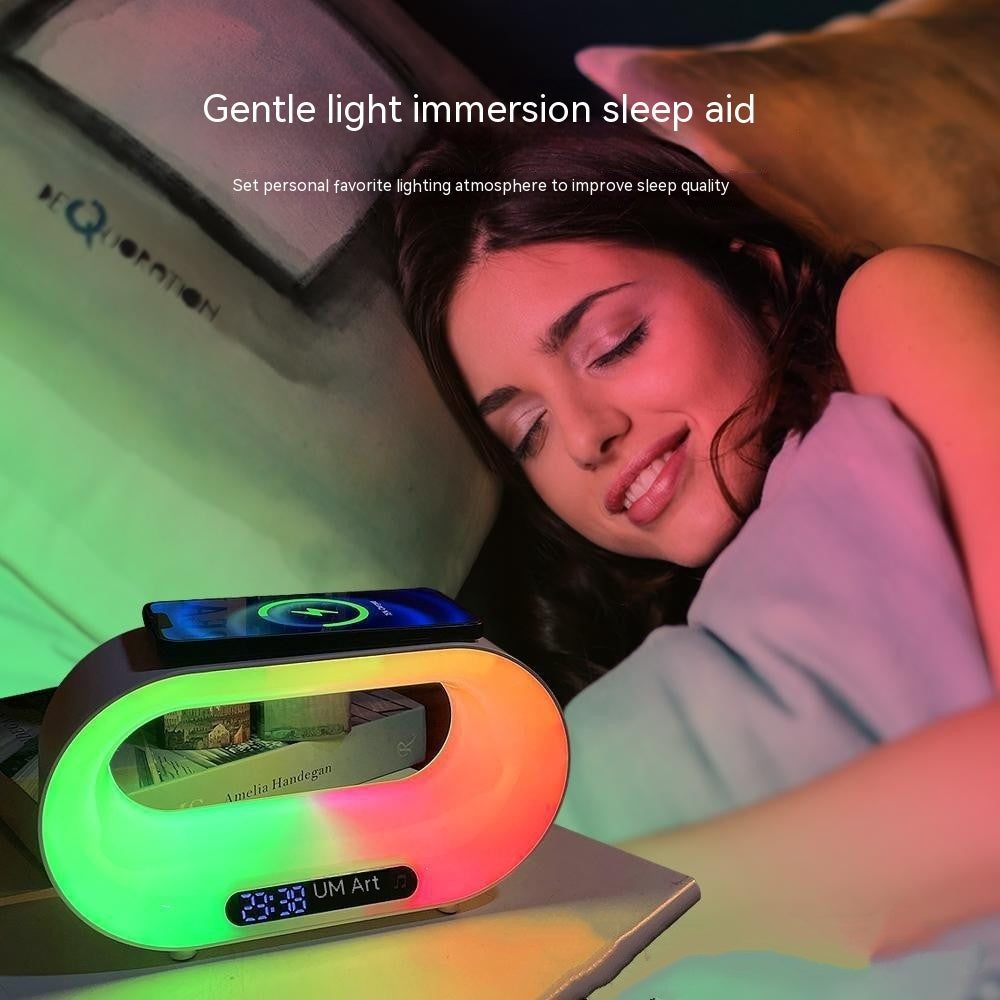 Multifunktions-3-in-1-LED-Nachtlicht, APP-Steuerung, RGB-Atmosphäre, Schreibtischlampe, kabelloses Ladegerät, Wecker