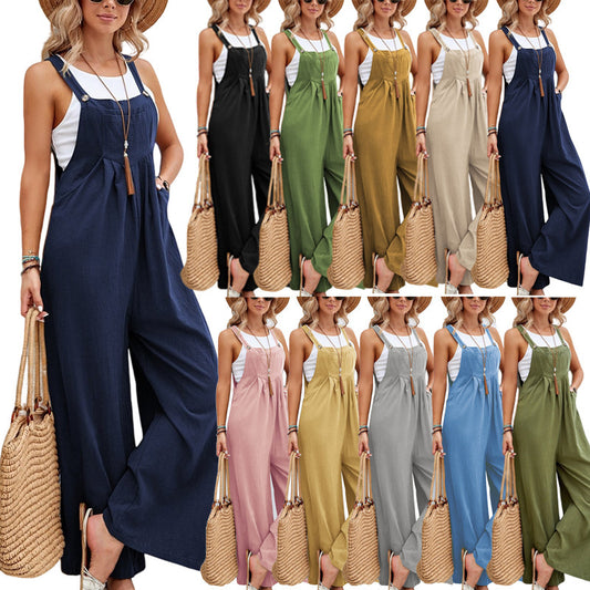 Jumpsuits - Women Long Bib Pants Overalls Casual Loose Rompers Jumpsuits With Pockets