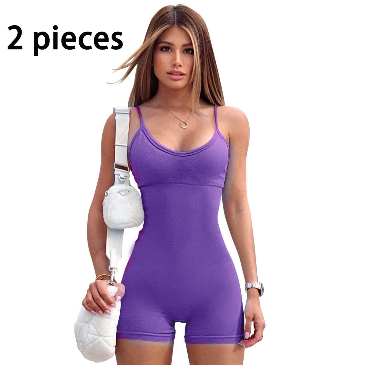 Sportswear: Spaghetti Strap Shorts Jumpsuit for Women purple