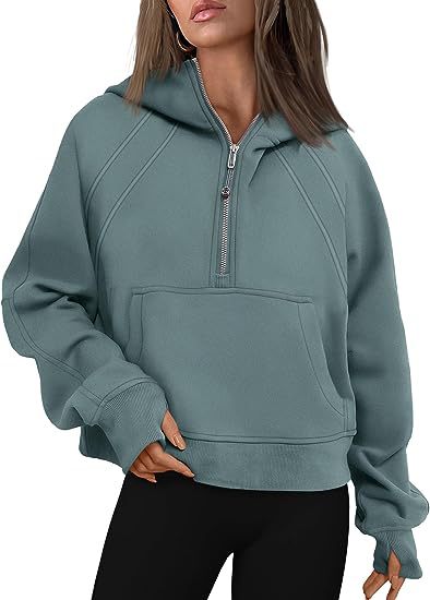 Hoodie - Loose Fit Zip-Up Hooded Sweatshirt with Pockets green