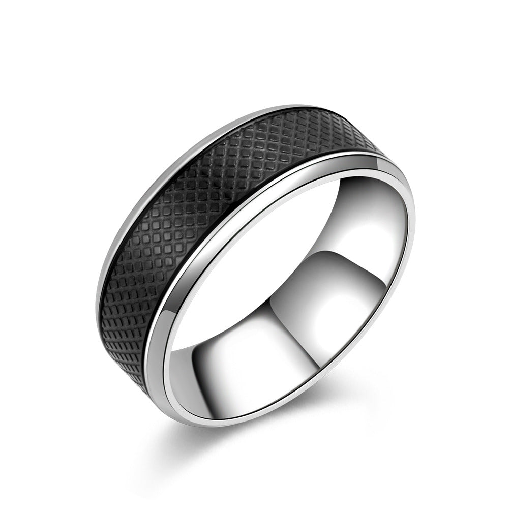 Bague en acier titane noir pour hommes européens et américains