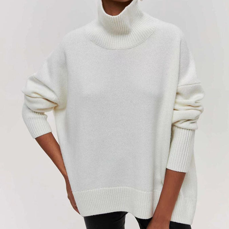 Sweater - Women's Long-sleeved Pullover Solid Color Sweater white