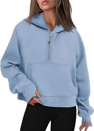 Hoodie - Loose Fit Zip-Up Hooded Sweatshirt with Pockets blue