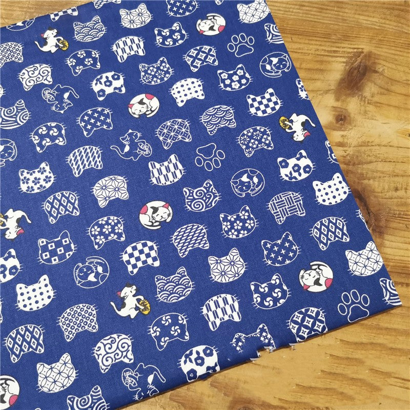 Blue Charm Cat Shiba Inu Cotton Twill Cloth Handmade Bag Bathrobe Pet Fabric