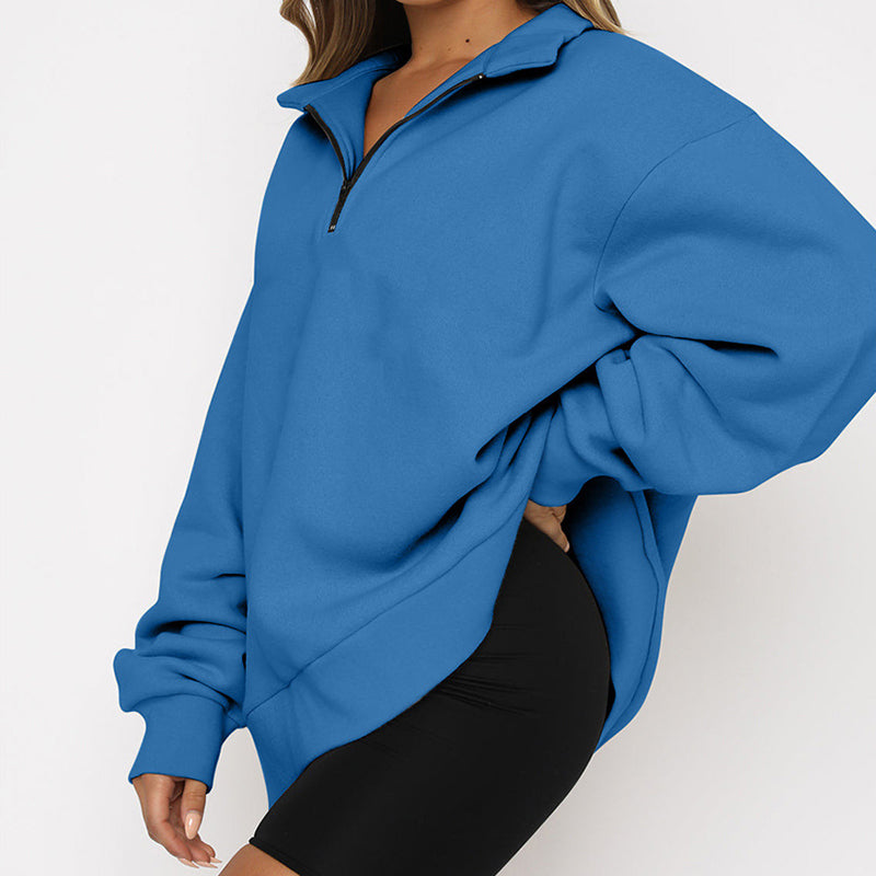 Sweat-shirt à col rabattu pour femme, haut ample et décontracté, vêtements