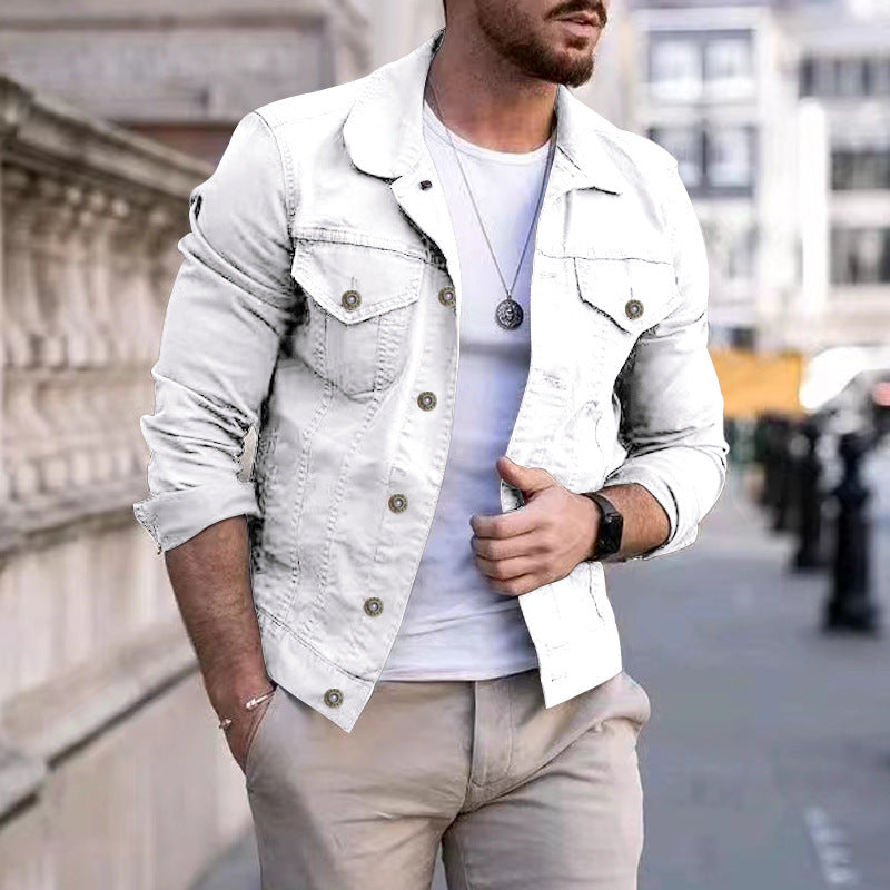 Mens Slim Fit Denim Lapel Jacket