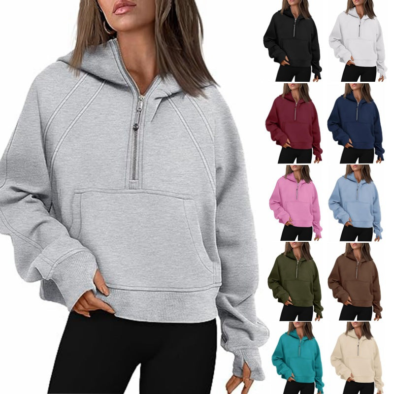 Hoodie - Loose Fit Zip-Up Hooded Sweatshirt with Pockets