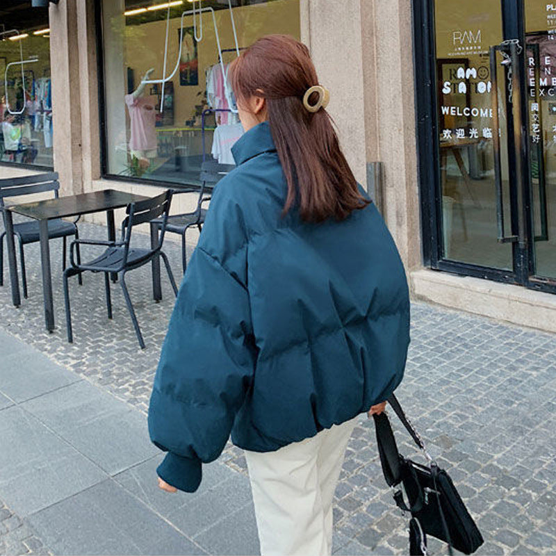 Mode Ins Stil Brot Mantel frauen Einfarbig Stehkragen Lose Warme Daunen Jacke Winter Dünne Beiläufige Kurze Mantel