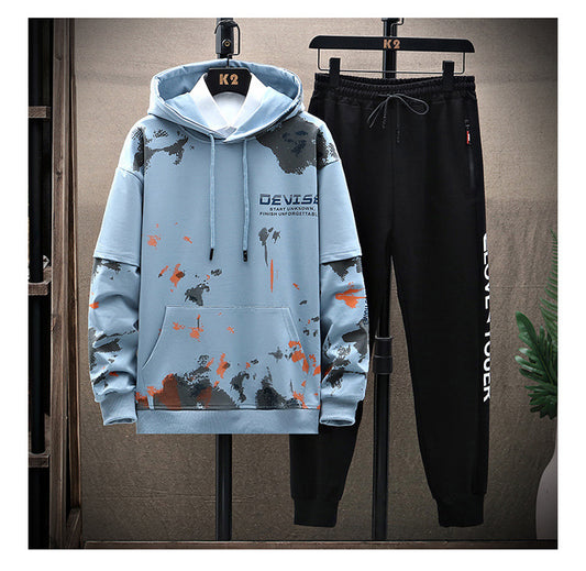 Sweater Suit for Men: Printed Kangaroo Pocket Casual Sports Hooded Suit