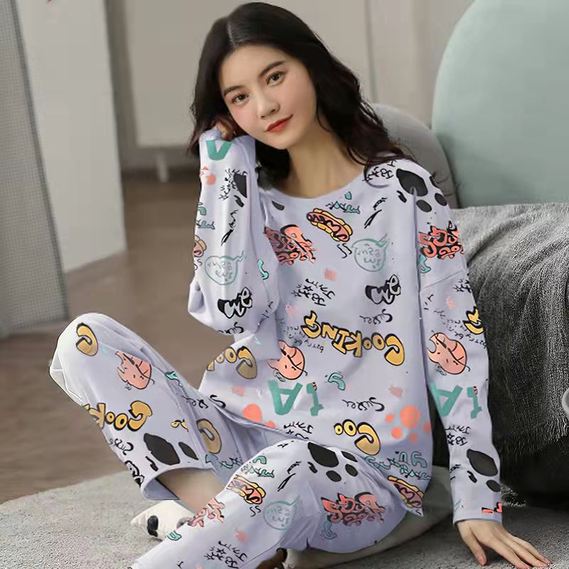 Pajamas Set: Cute Cartoon Print Sleepwear 2-Piece Lounge Sets for Women