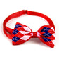 Red and blue checkered bow tie on a white background
