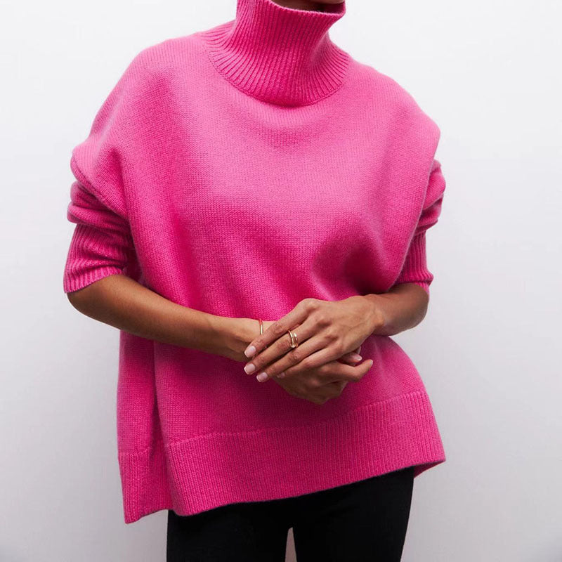 Sweater - Women's Long-sleeved Pullover Solid Color Sweater pink