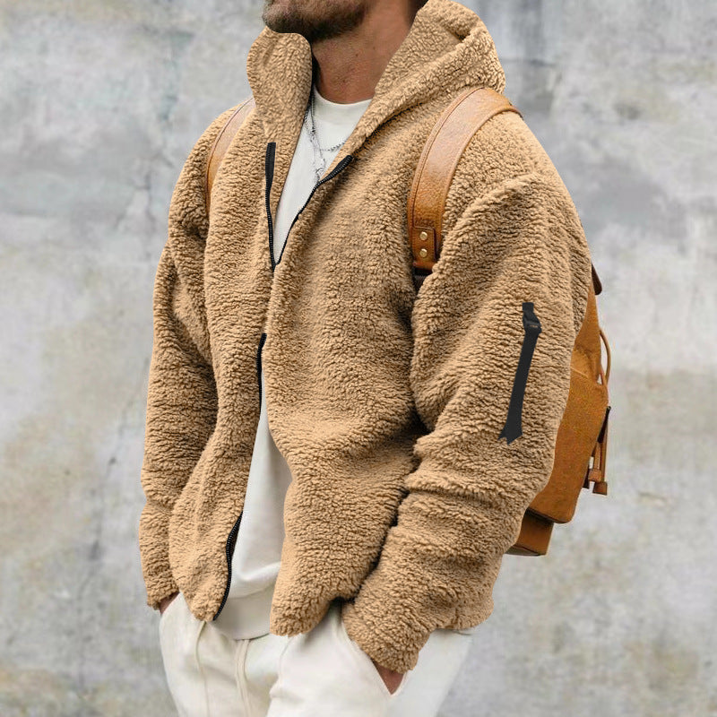 Kapuzenjacken Herren Herbst und Winter Fleece doppelseitig tragen warmer Mantel mit Reißverschluss lose Freizeitjacke Outdoor-Kleidung