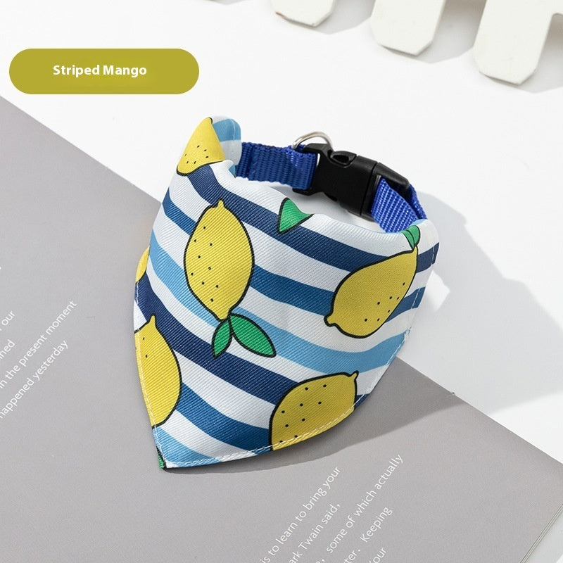 Dog muzzle with striped pattern and lemon design on a white background