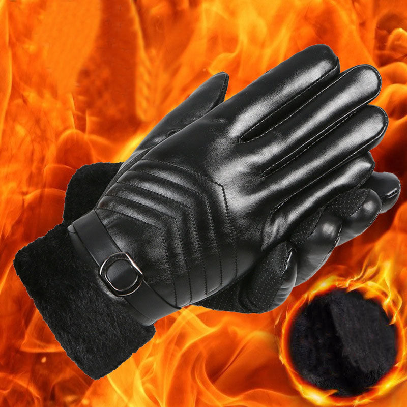 Gants d'hiver en cuir pour hommes et femmes, velours épais, résistant au froid, chaud, cyclisme, antidérapants, pour écran tactile, grands gants polaires