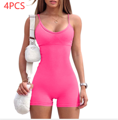 Sportswear: Spaghetti Strap Shorts Jumpsuit for Women pink