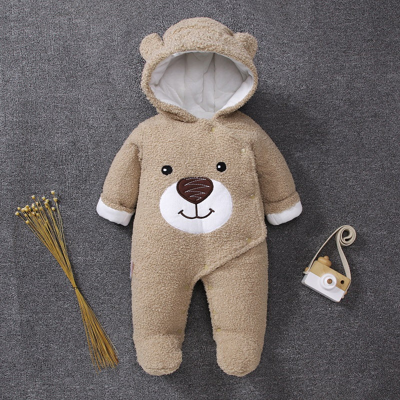 Newborn Baby Warm Footie Romper Fleece Thick Jumpsuit - Winter Outerwear Bear