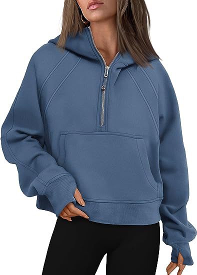 Hoodie - Loose Fit Zip-Up Hooded Sweatshirt with Pockets navy blue