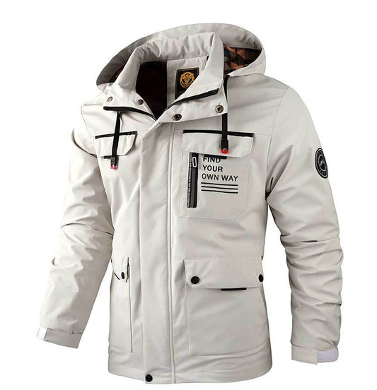 Lässige Herren-Kapuzenjacke, winddichter Mantel, Outdoor-Kleidung mit mehreren Taschen