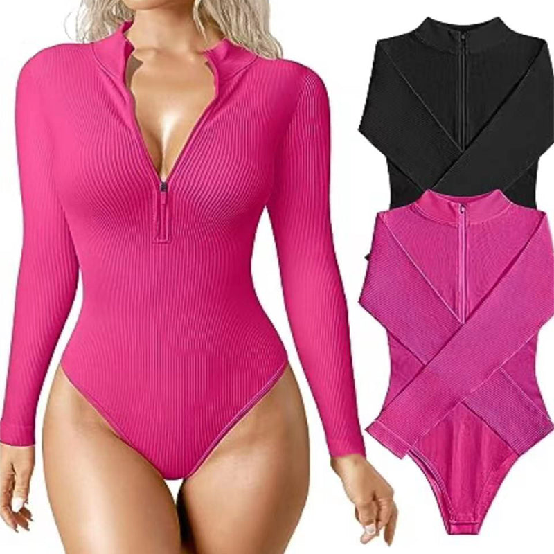 Shapewear - Women's Seamless Slimming Long Sleeve Shapewear Jumpsuit pink/black