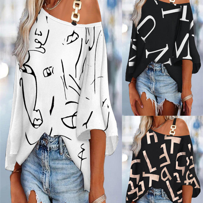 Women Top - Patchwork Loose Printed T-Shirt