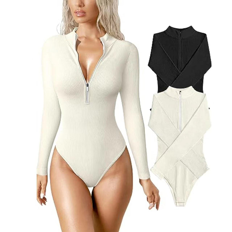 Shapewear - Women's Seamless Slimming Long Sleeve Shapewear Jumpsuit white/black