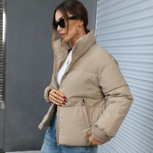 Fashion Ins Style Bread Coat Women's Solid Color Stand Collar Loose Warm Down Jacket Winter Slim Casual Short Coat