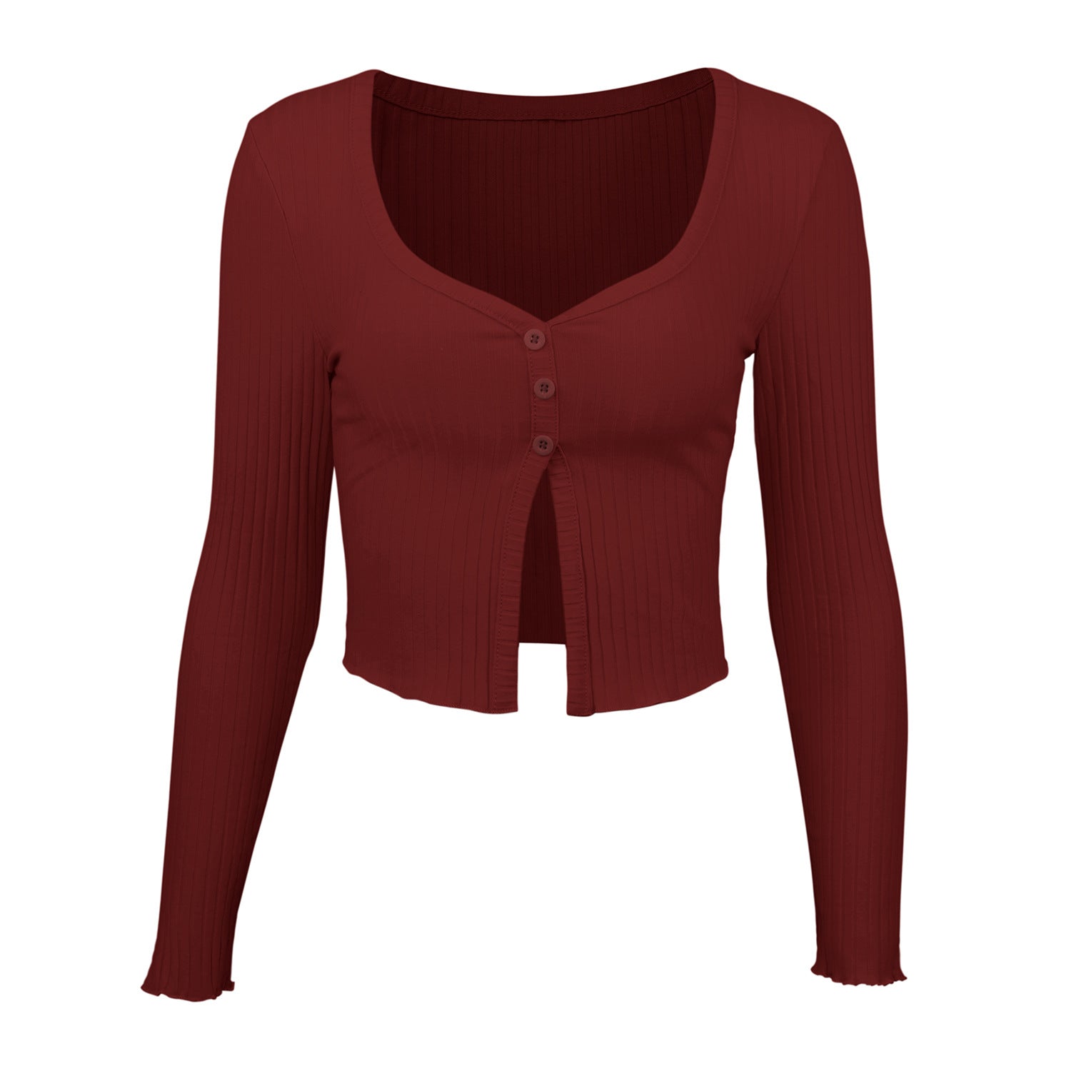 Women Top -  Button-Up Cropped Knit Cardigan red