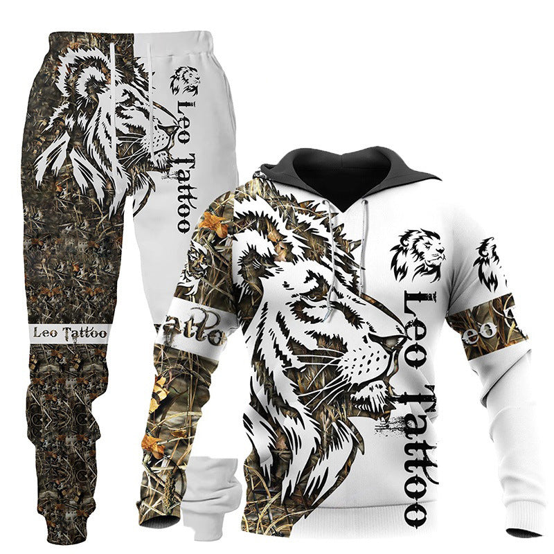 Tracksuit: 3D Wolf Print Hooded Sweatsuit for Men