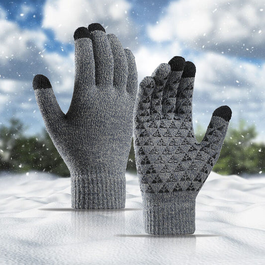 Winter Knitted Gloves For Men And Women Warm Cycling Anti-Cold Anti-Slip Triangular Offset Warm Gloves