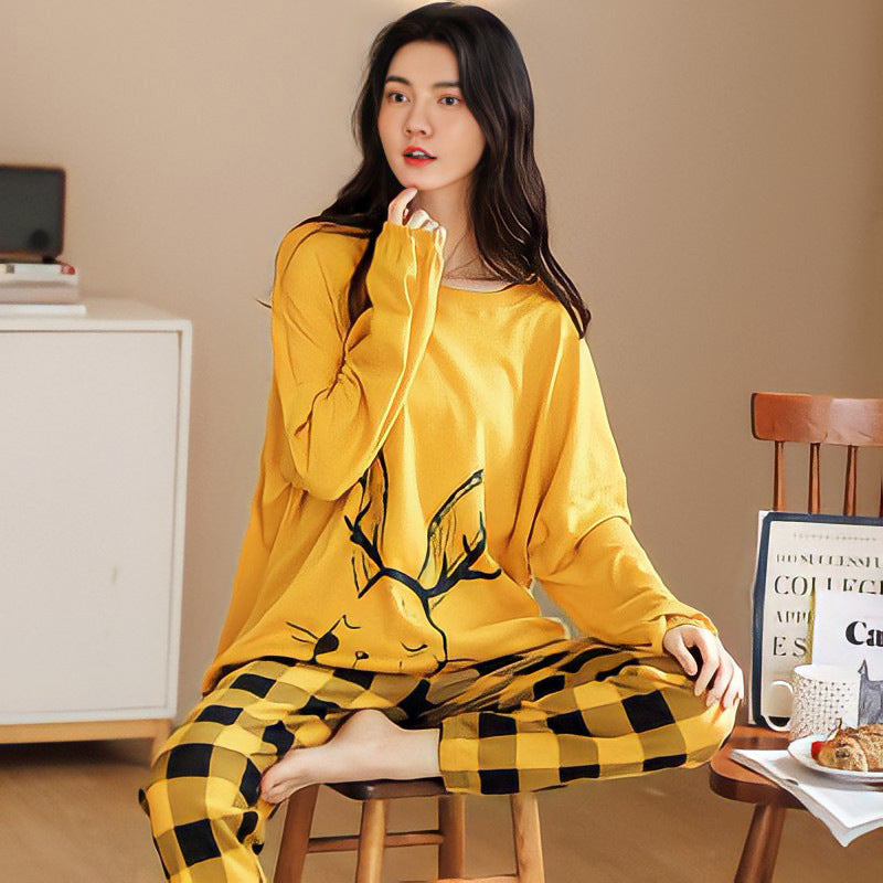 Pajamas Set: Cute Cartoon Print Sleepwear 2-Piece Lounge Sets for Women