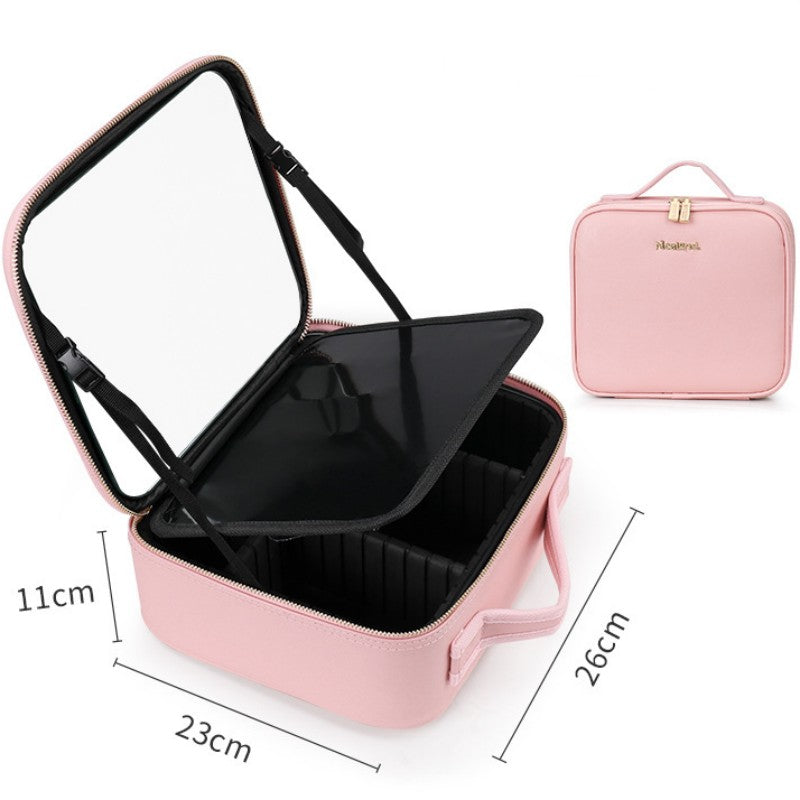 Smart LED Cosmetic Case With Mirror Cosmetic Bag Large Capacity Fashio