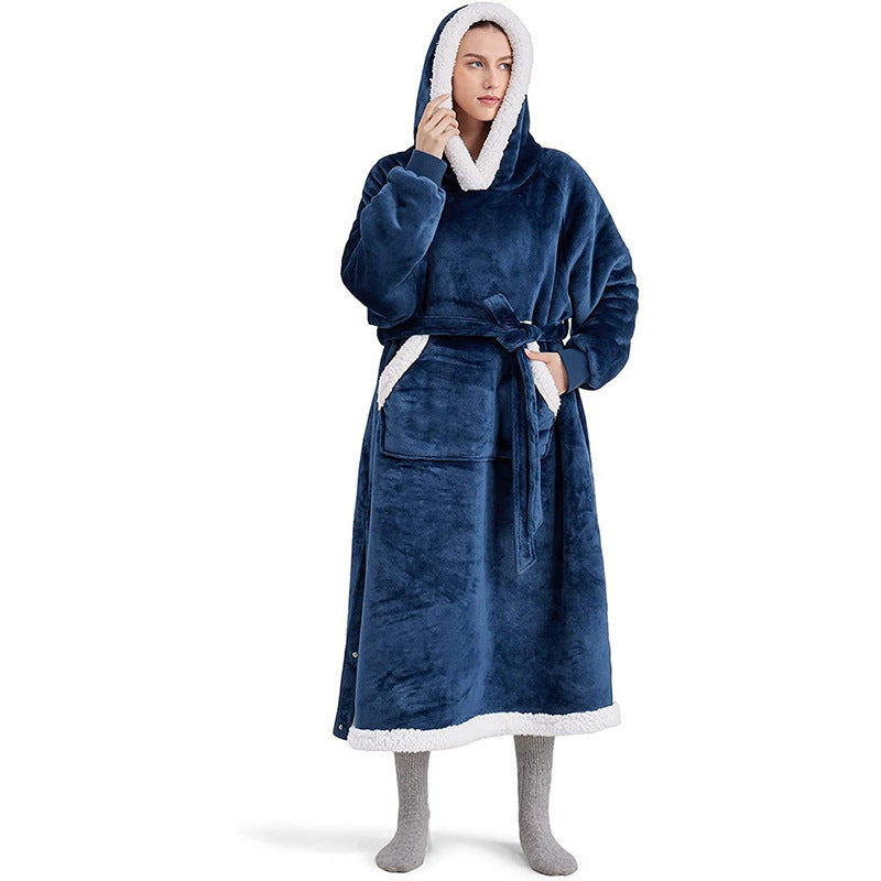 Couverture à capuche d'hiver avec boutons, vêtements chauds pour la maison, pull surdimensionné pour femmes et hommes