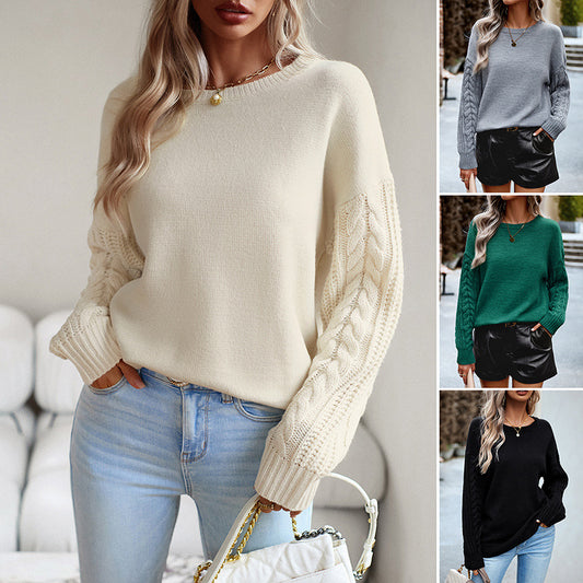 Sweater - Women's Fashionable Simple Round Neck Sweater