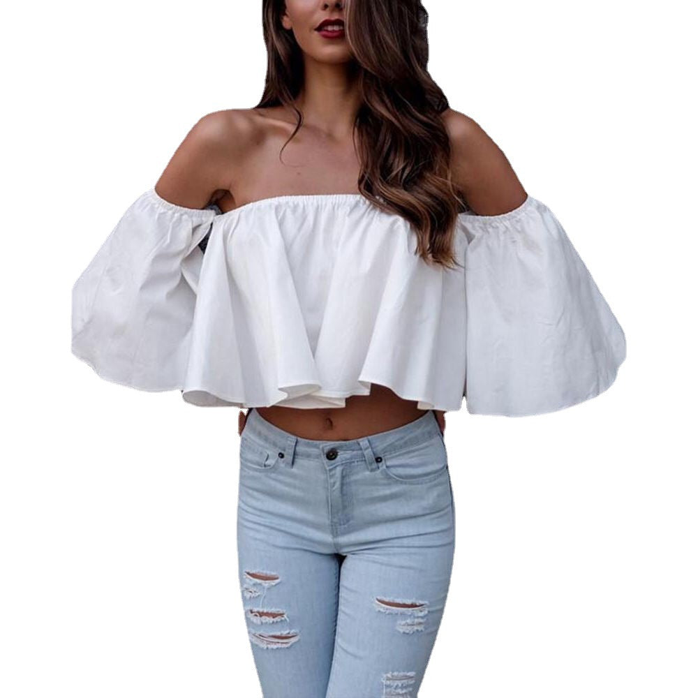 Women Top -  Solid Color Off-shoulder Top white