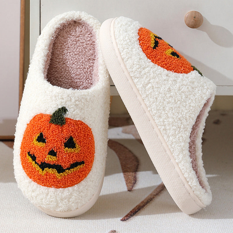 Pantoufles de dessin animé citrouille d'halloween, pantoufles chaudes d'hiver pour hommes et femmes, chaussures d'intérieur pour Couples