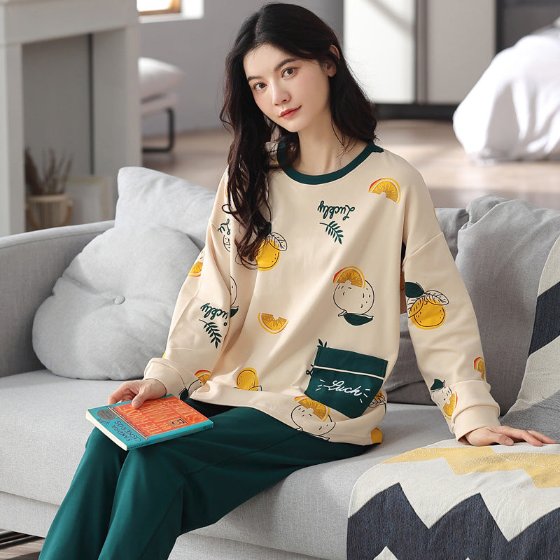 Loose Print Pajamas Women Autumn Winter Pyjama Set Long Sleeves And Trousers Elegant Sleepwear Girl Loungewear Home Clothes