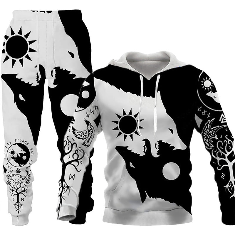 Tracksuit: 3D Wolf Print Hooded Sweatsuit for Men