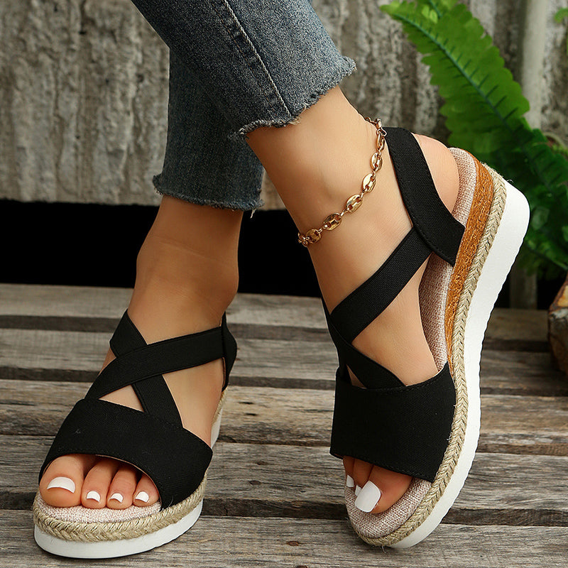 Wedge Sandals For Women Cross-strap Platform Gladiator Hemp Heel Shoes