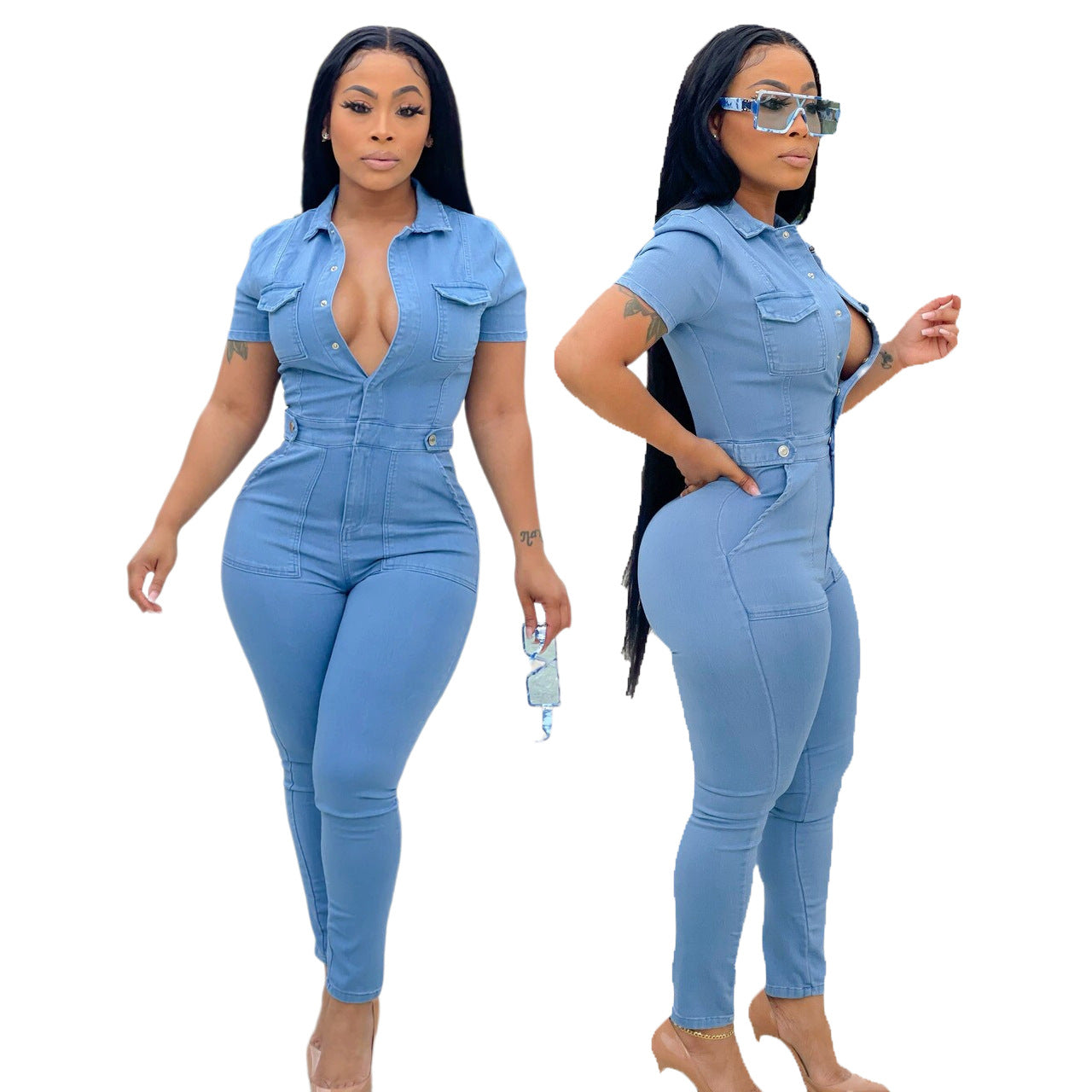 Women's Fashion Casual Denim Slim Fit Bodysuit