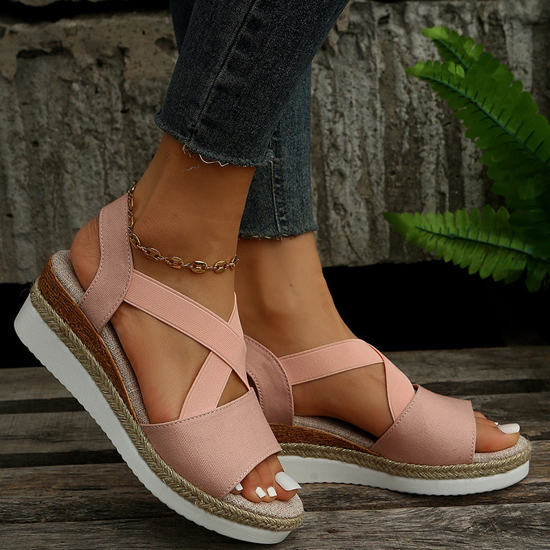 Wedge Sandals For Women Cross-strap Platform Gladiator Hemp Heel Shoes