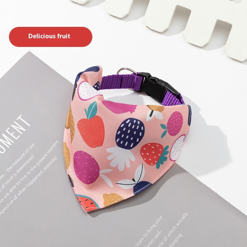 Dog bandana with fruit pattern on a magazine page