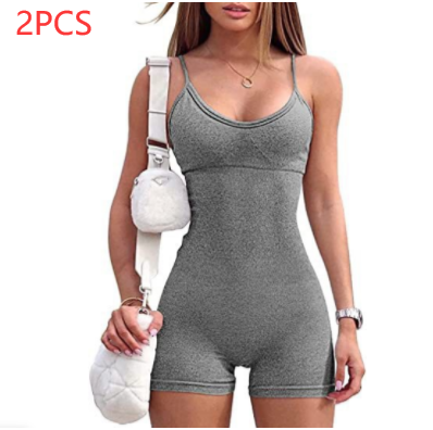 Sportswear: Spaghetti Strap Shorts Jumpsuit for Women grey