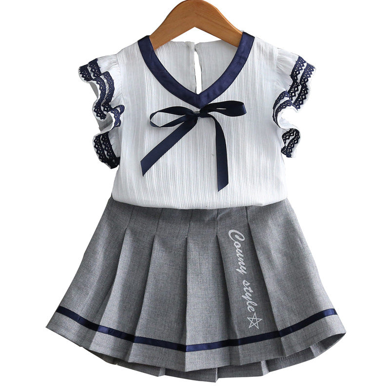 Ruffled Short Sleeves Top & Skirt Children Clothing