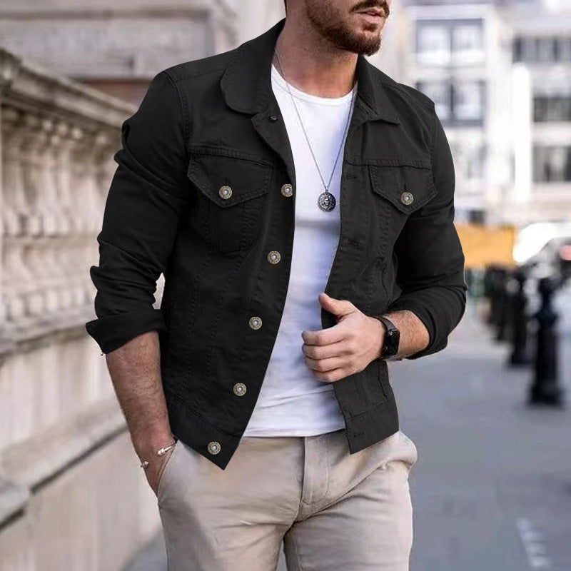 Mens Slim Fit Denim Lapel Jacket