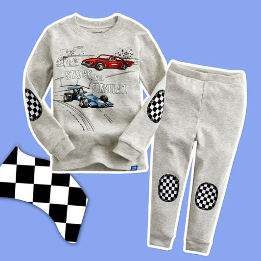 Cartoon Car Motorcycle Series Long Sleeve Boy Suit